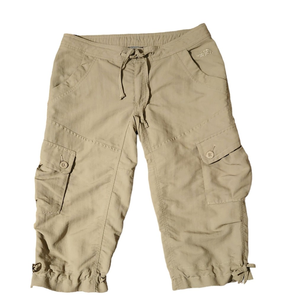 The North Face Capri Pants Tan Nylon Drawstring Waist Cargo Pockets Wmn. Size 8